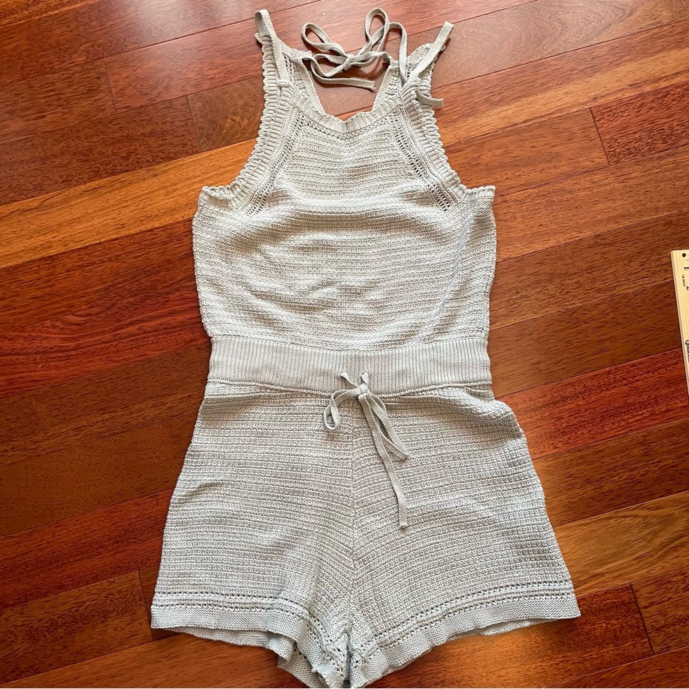 Mabel Elegant Knit Romper in Light Blue